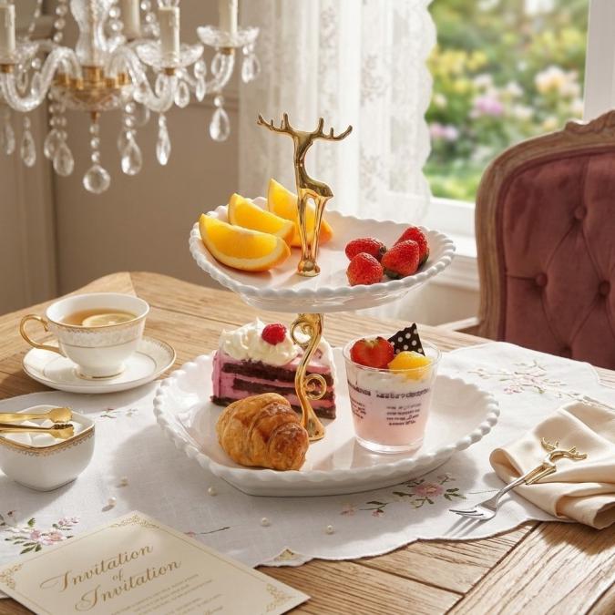 Луксозна поставка за десерти и плодове с елемент елен - 26х23см, Hl-12