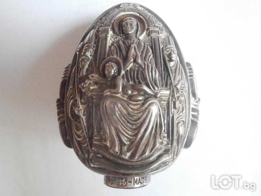 Православно гръцко сребърно иконно яйце проба 995