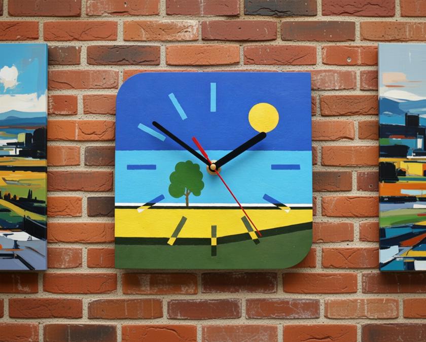 Хендмейд арт стенен часовник. Пейзаж. Минимализъм.