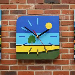 Хендмейд арт стенен часовник. Пейзаж. Минимализъм.