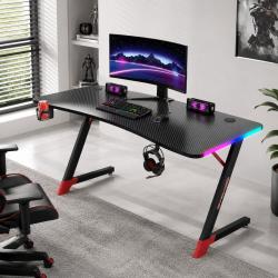 Розово геймърско бюро с RGB LED осветление, 140см, Карбоново покритие