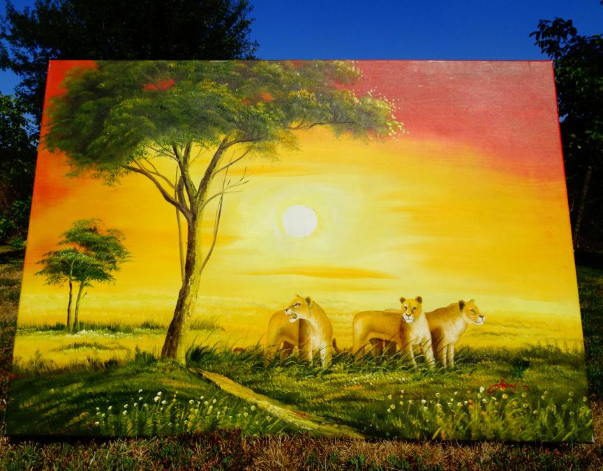 Картина Лъв, Лъвове, масло върху платно, подпис, 100 см.