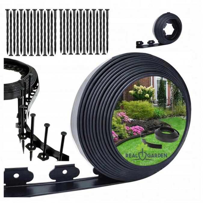 Комплект гъвкав градински бордюр 20м с 60 фиксиращи щифта, Височина 4с