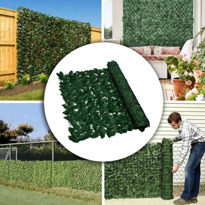 Изкуствен жив плет от бръшлян 1.5 x 3 м  UV устойчив, плътна зелена с