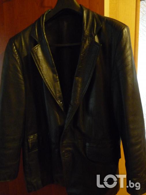 Мъжко яке сако от телешка кожа - р - р Л 52 - черно на цвят
