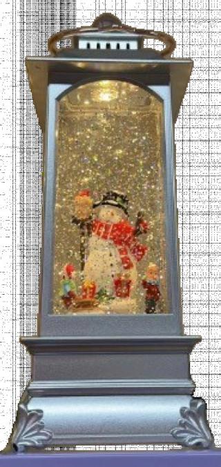 Коледна декоративна лампа със снежен човек в сребристо