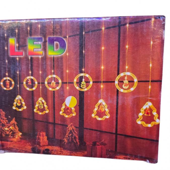 Светещ коледен гирлянд с рингове и малки коледни фигурки  5 броя коле