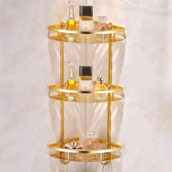 Алуминиева етажерка за баня в златно, тройна, триъгълна R18g