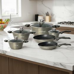 Комплект съдове за готвене Cheffinger от лят алуминий с мраморно покри