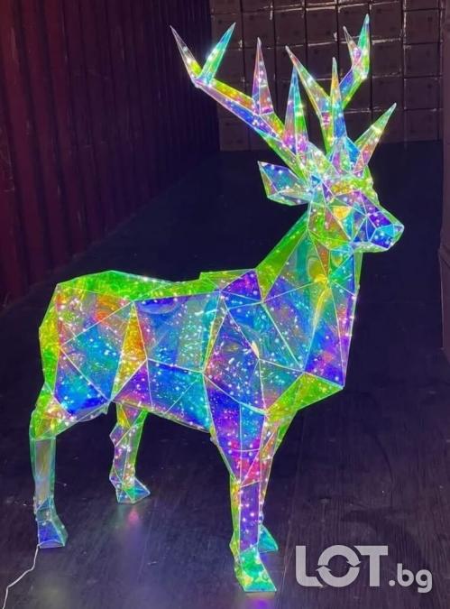3D холографски LED елен с многоцветно сияние  ефектна коледна декорац