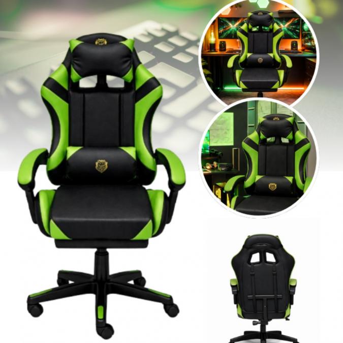 Ергономичен геймърски стол с масажна функция и поставка за крака, PU е