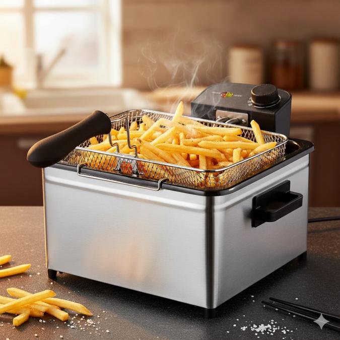 Фритюрник Cheffinger Cf-edp5.0 5L, 2000w, неръждаема стомана, 3 кошн