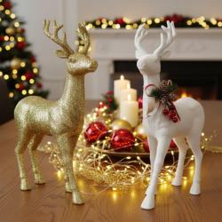 Декоративен Коледен eлен  Златист или бял, с празнични детайли