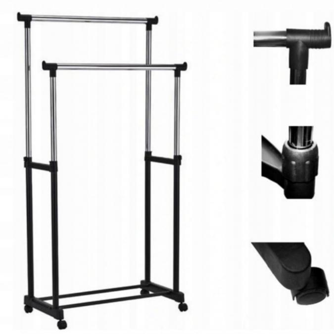 Двойна стойка за дрехи на колела - лесно преместване и повече място за