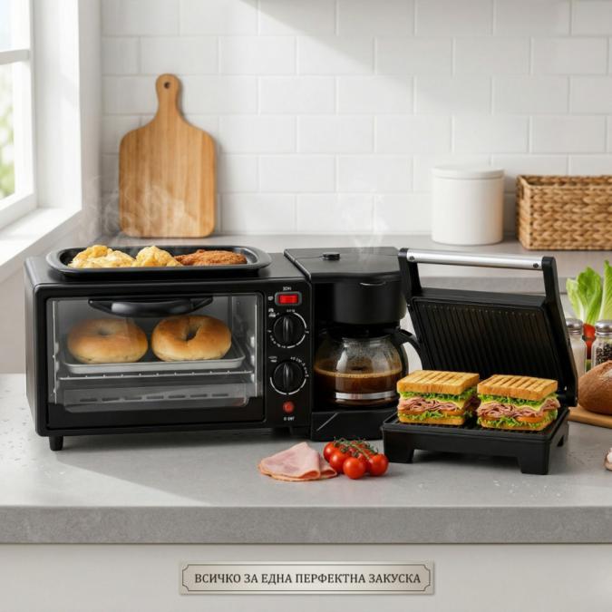 Печка, тостер и кафемашина  3в1 Tv1053 Подарък Компактен грил и санд