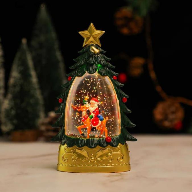 Коледна LED декоративна лампа с вода и брокат  празнична светлина и м