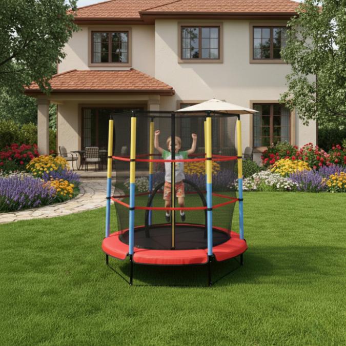 Батут 4,5ft 140см с вътрешна мрежа - червен