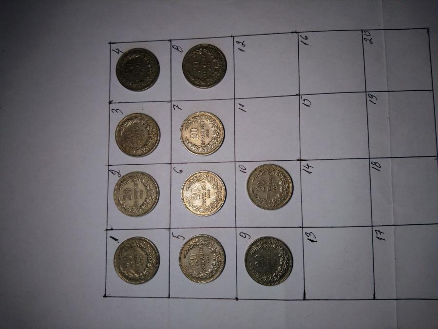10 броя монети по 20 стотинки от 1912 г.