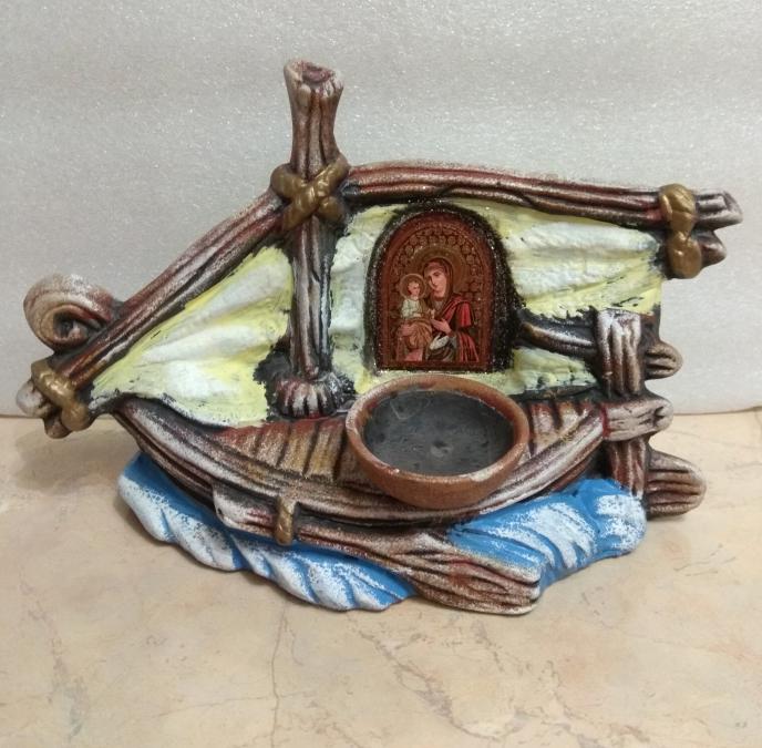 Лот гипсова лодка с икона и гипсово ангелче