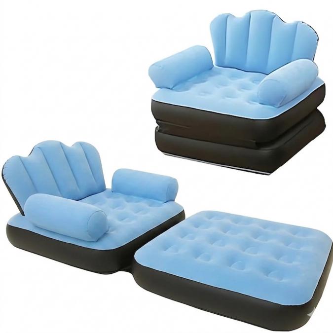 Надуваем разтегателен син фотьойл Supersofa 5-в-1 Легло, шезлонг и ди