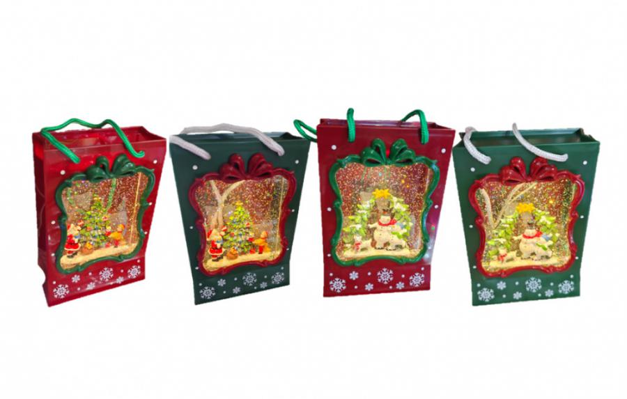 Празнична Коледна декорация във вид на подаръчна чанта със светлини и