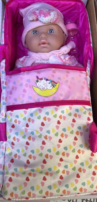 Кукла бебе с пълен комплект  Шише, пижама, легълце и аксесоари - 42 с