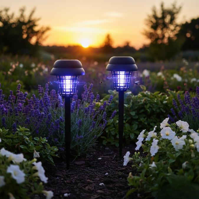 Соларна лампа против комари за открито  комплект 2 броя с UV защита и