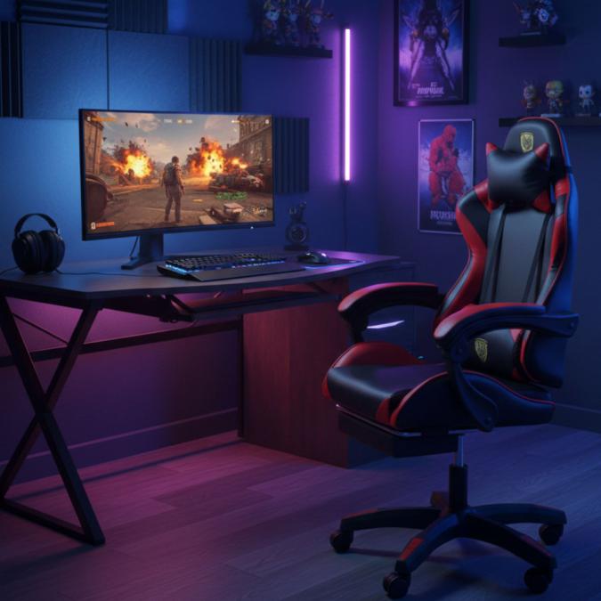 Ергономичен геймърски стол с поставка за крака  комфорт и стабилност