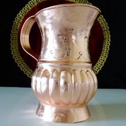 Медна кана, кована чиста червена мед, птици, печат.