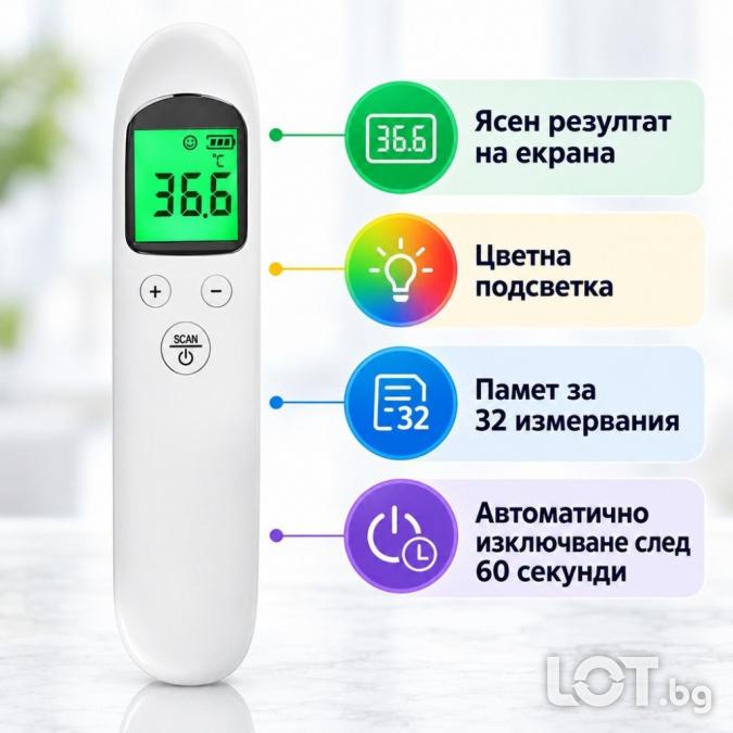 Безконтактен инфрачервен термометър с цифров дисплей