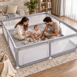 Детска кошара за игра 150x200 см  сгъваема, с мрежести страни, вход с