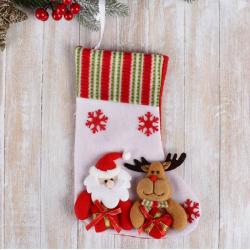 3263 Коледен чорап за подаръци и украса с декорация Дядо Коледа и Елен
