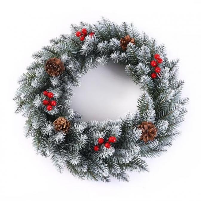 Голям коледен венец, декориран с изкуствени елхови шишарки, 50см. Хара