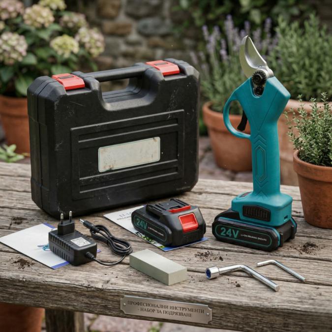 Акумулаторна безчеткова ножица в комплект с 2 батерии и куфар - компак