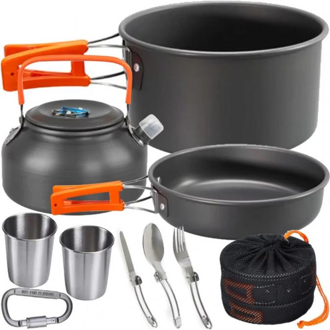 Къмпинг комплект за готвене XXL от 15 части  Пълен сет от анодиран ал