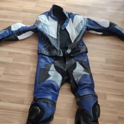 Мото екип от много дебела кожа с всички протектори 42 бяло синйо черно