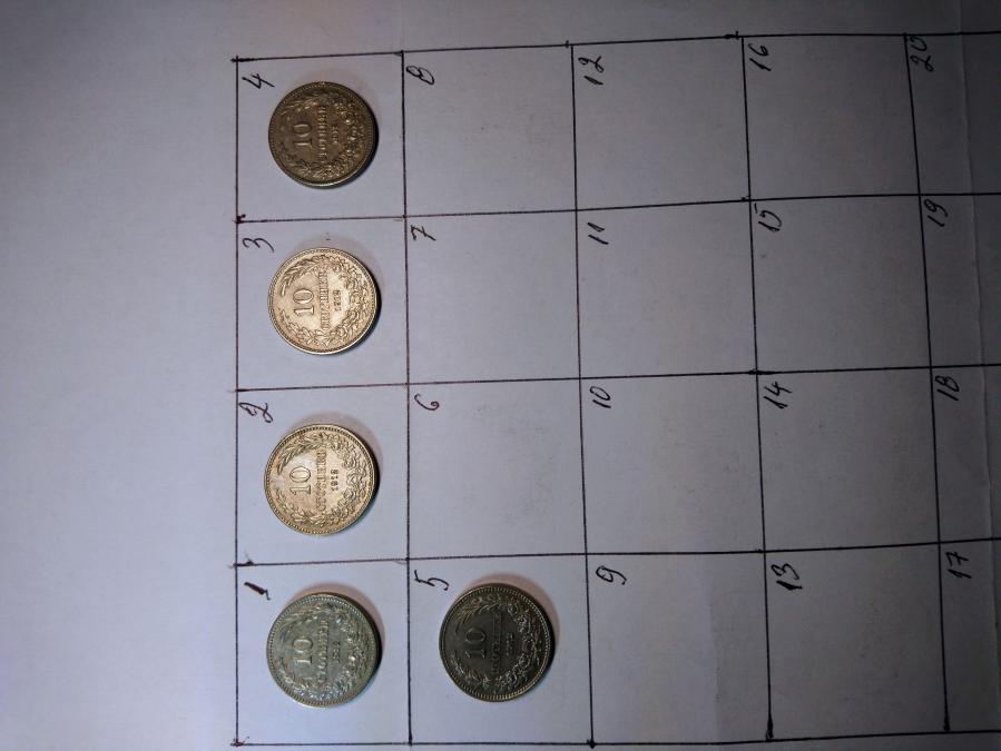 5 броя монети по 10 стотинки от 1912 г.