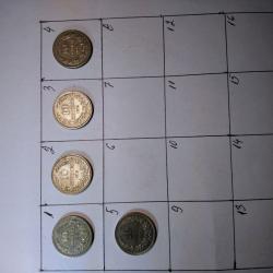 5 броя монети по 10 стотинки от 1912 г.