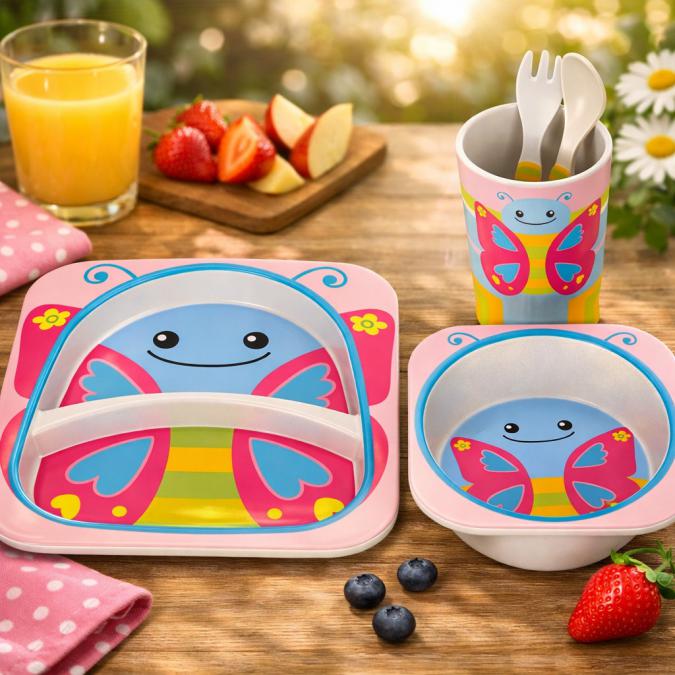 Детски комплект за хранене 5 части Cheffinger  чиния, купичка, чаша,