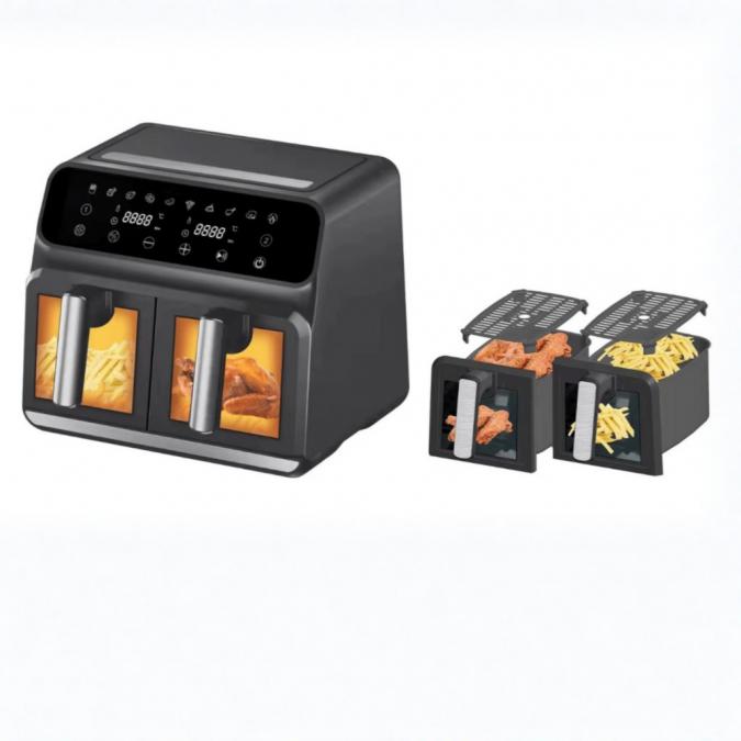Двоен фритюрник Air Fryer, работещ без олио, 8L, цифров дисплей, техн