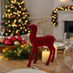 Червен кадифен елен за Коледна украса  Луксозен празничен акцент