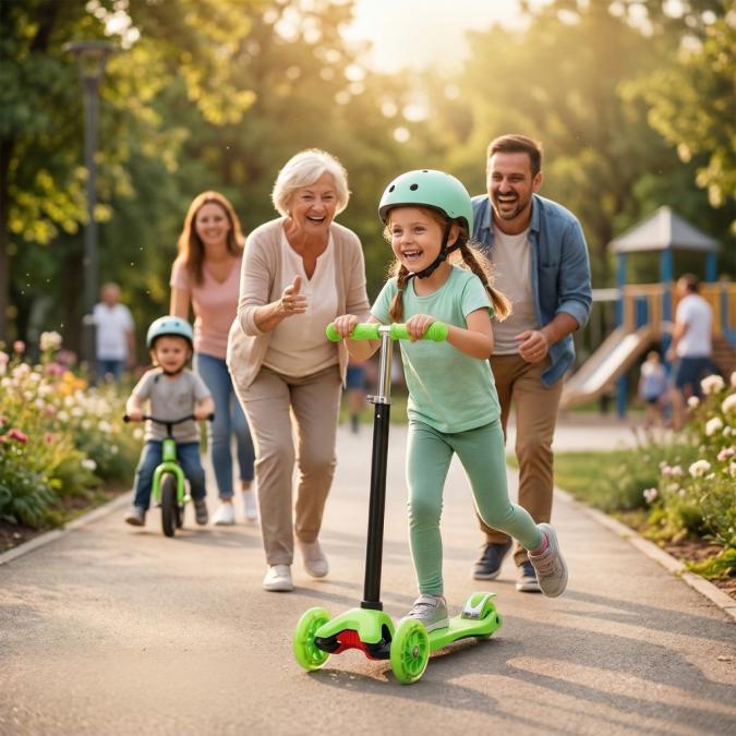 Детска сгъваема тротинетка 21st Scooter със светещи силиконови колела,