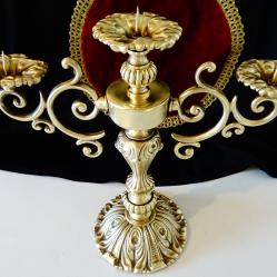 Бронзов свещник, троен свещник, барок 2.8 кг.