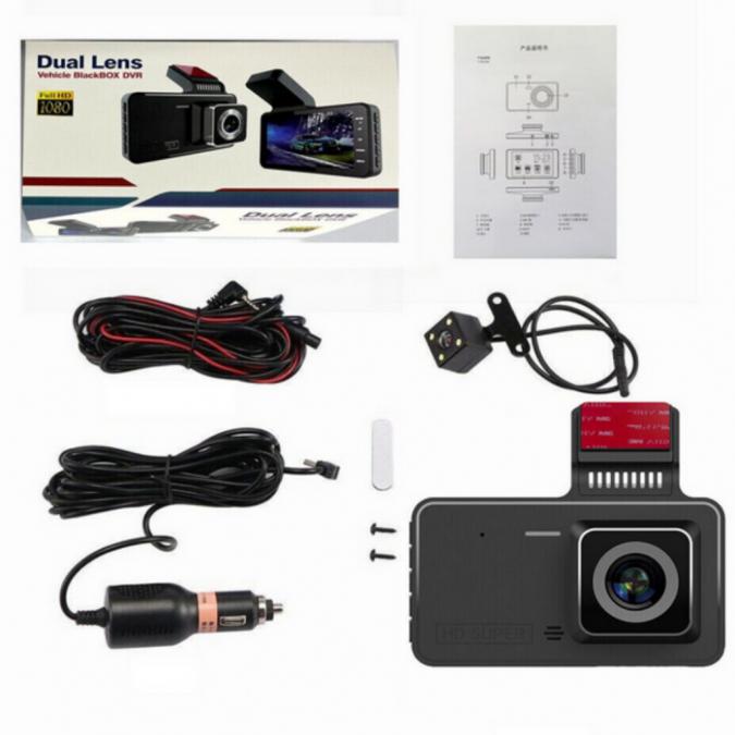 Видеорегистратор Dual Lens Full Hd1080 с 3 лещи и нощно виждане