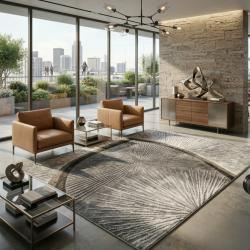 Модерен килим за хол 120х160см - Графитено сив със златисти пръски и 3