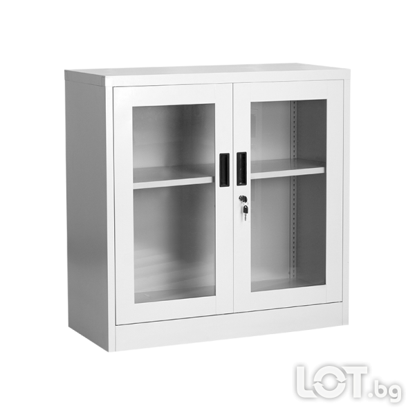 Метален шкаф две плъзгащи метални врати със стъкла
