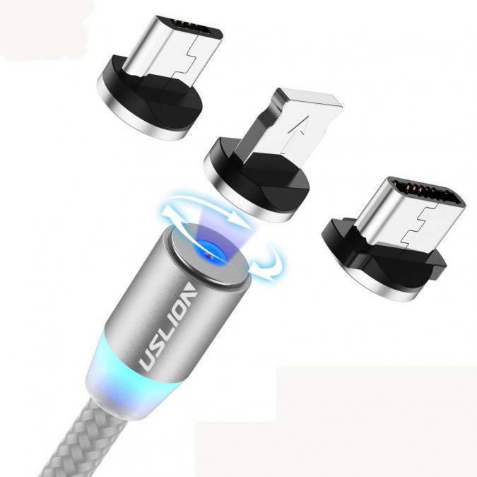 Магнитен кабел U s l i o n 3 в 1 за зареждане на телефони - micro USB