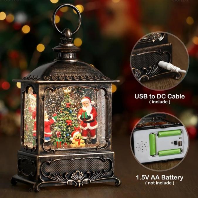 Коледен фенер с LED светлина, музика и таймер  празнична коледна деко
