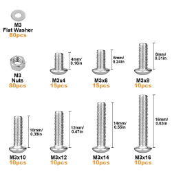 Болт 3мм гайка, шайба, болтчета дължина 4 6 8 10 12 14 16мм