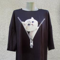 4XL Нова черна блуза с котенце